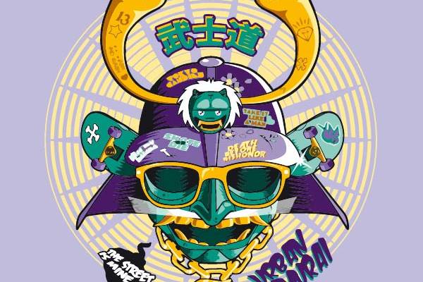 几何人物滑板武士道印花矢量图服装裁片T恤烫图印花花型素材