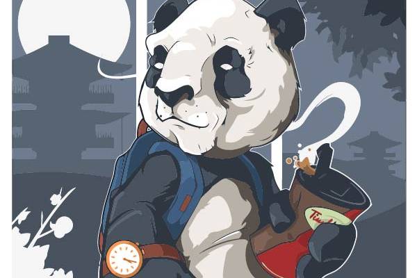 动物熊猫饮料印花矢量图服装裁片T恤烫图印花花型素材