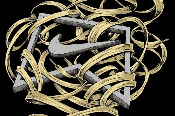 几何条纹鞋带耐克标志印花矢量图服装裁片T恤烫图印花花型素材