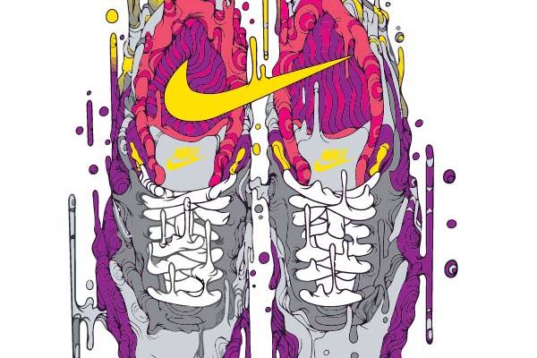 几何涂鸦鞋子耐克印花矢量图服装裁片T恤烫图印花花型素材