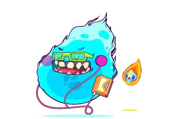 卡通图案蓝色火焰印花矢量图服装裁片T恤烫图印花花型素材