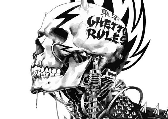 几何骷髅头朋克风印花矢量图服装裁片T恤烫图印花花型素材