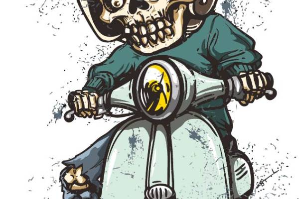 骷髅头摩托车印花矢量图服装裁片T恤烫图印花花型素材