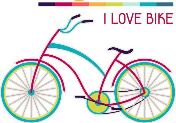自行车字母拼接印花矢量图服装裁片T恤烫图印花花型素材