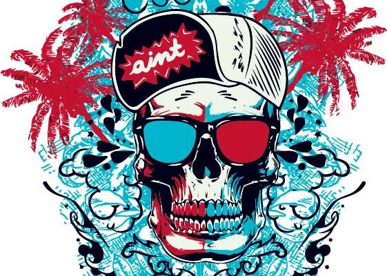 几何涂鸦骷髅头字母印花矢量图服装裁片T恤烫图印花花型素材