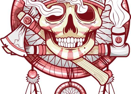 几何骷髅头羽毛拼接印花矢量图服装裁片T恤烫图印花花型素材