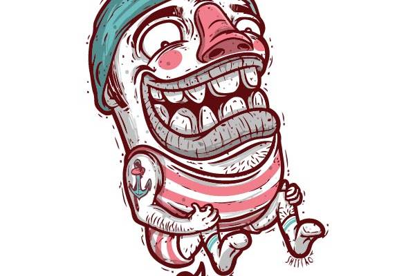 搞笑卡通人物印花矢量图服装裁片T恤烫图印花花型素材