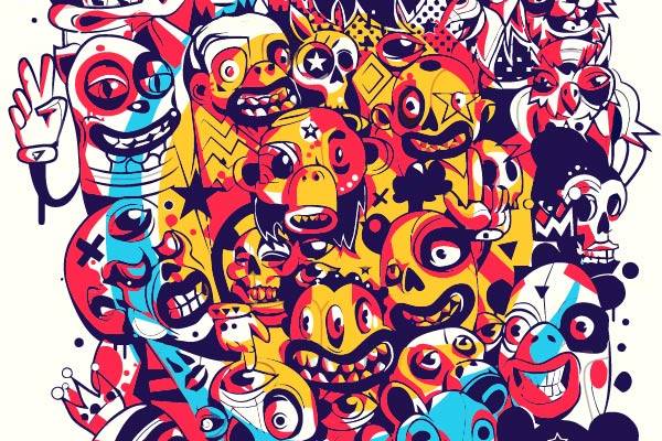 卡通动漫人物印花矢量图服装裁片T恤烫图印花花型素材