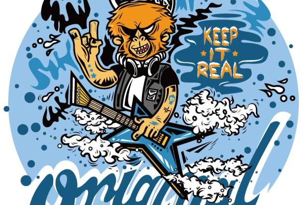 几何圆形字母动物猴子印花矢量图服装裁片T恤烫图印花花型素材