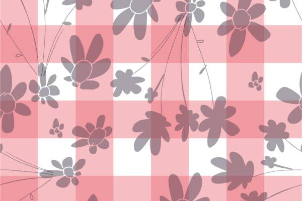 粉色格子花朵拼接印花矢量图服装纺织面料数码印花花型素材