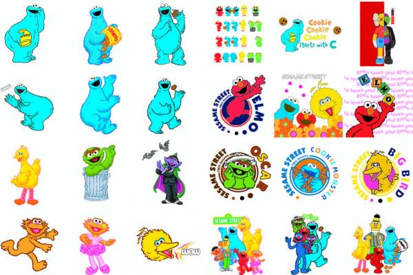 卡通动漫图案字母芝麻街印花矢量图服装裁片T恤烫图印花花型素材