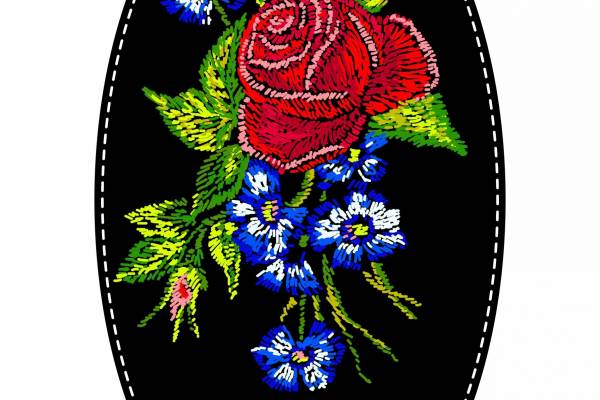 椭圆形图案字母花朵拼接印花矢量图服装裁片T恤烫图印花花型素材