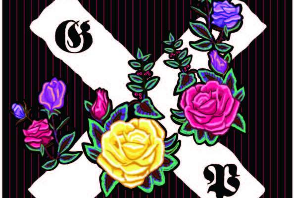 字母X植物牡丹花朵拼接印花矢量图服装裁片T恤烫图印花花型素材