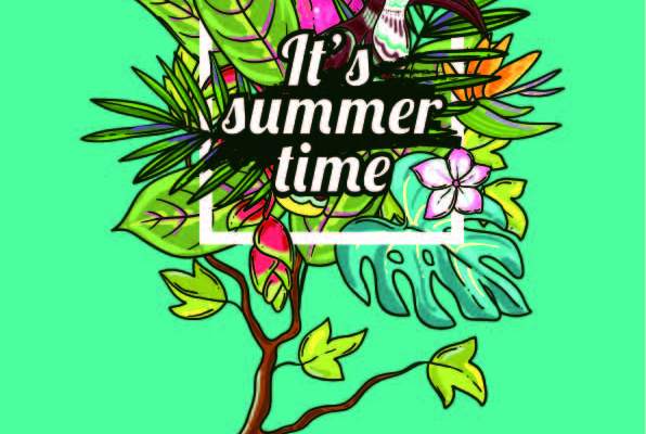 植物花卉字母大嘴鸟拼接印花矢量图服装裁片T恤烫图印花花型素材