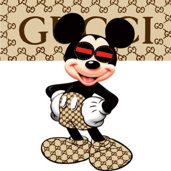 gucci字母米奇图案拼接印花矢量图服装裁片t恤烫图印花花型素材