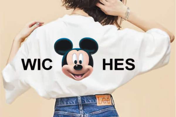 美女图案米奇字母印花矢量图服装裁片T恤烫图印花花型素材