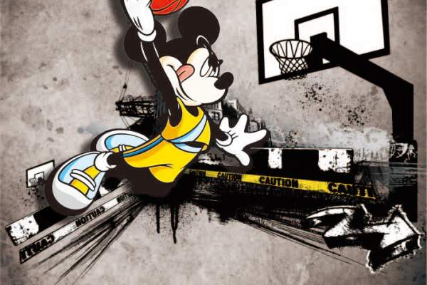 卡通动漫米奇扣篮印花矢量图服装裁片T恤烫图印花花型素材