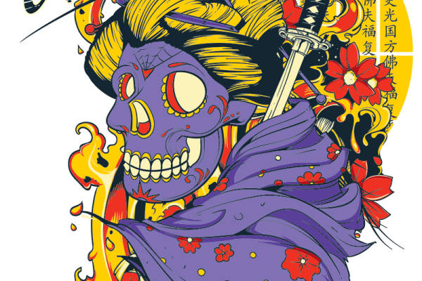 几何面具骷髅头字母拼接印花矢量图服装裁片T恤烫图印花花型素材