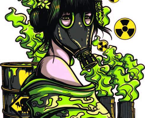 女士人物防毒面具字母印花矢量图服装裁片T恤烫图印花花型素材