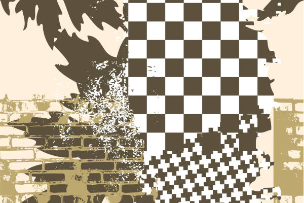 几何马赛克格子拼接印花矢量图服装裁片T恤烫图印花花型素材