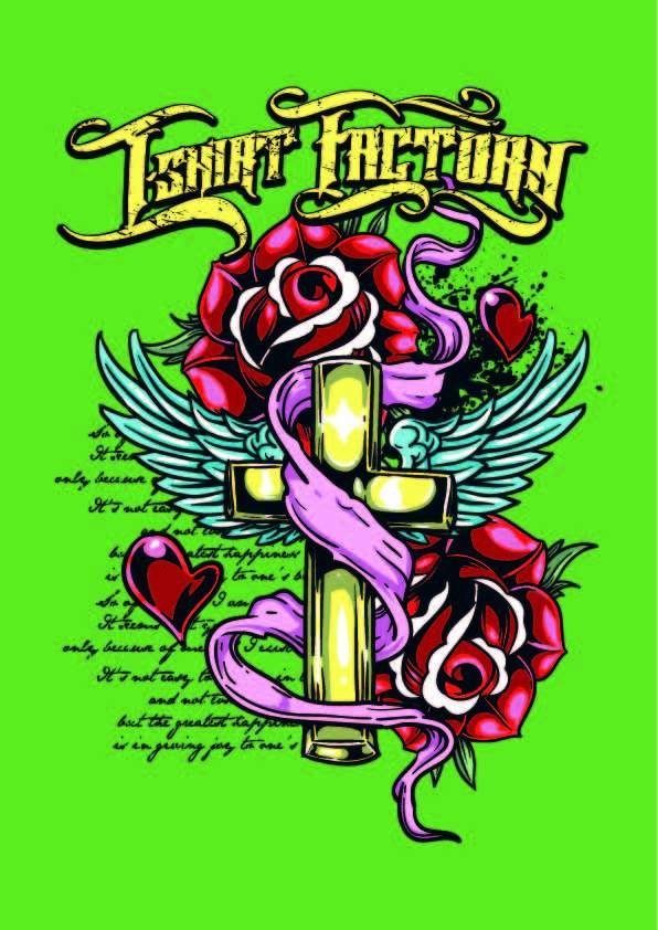 欧美风几何字母花朵十字架印花矢量图服装裁片T恤烫图印花花型素材