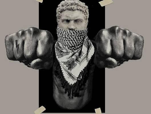 人物拳头闪电印花矢量图服装裁片T恤烫图印花花型素材