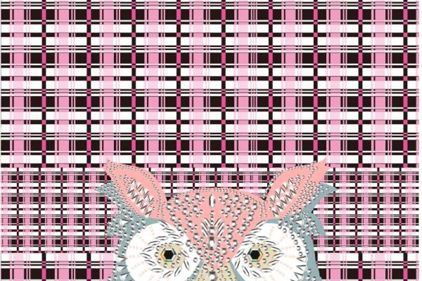 粉色几何线条格子猫头鹰头像拼接印花矢量图服装纺织面料数码印花花型素材