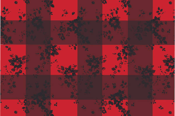 红色格子植物花朵印花矢量图服装纺织面料数码印花花型素材