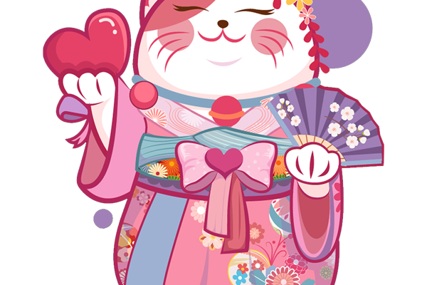 手绘卡通日式招财猫心形印花矢量图服装裁片T恤烫图印花花型素材