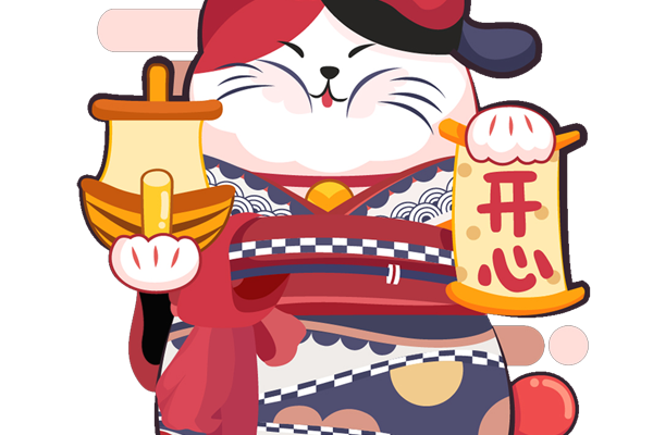 手绘卡通日式招财猫印花矢量图服装裁片T恤烫图印花花型素材