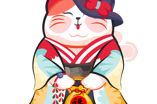 手绘卡通日式招财猫福袋印花矢量图服装裁片T恤烫图印花花型素材