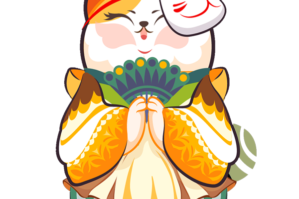手绘卡通日式招财猫面具印花矢量图服装裁片T恤烫图印花花型素材