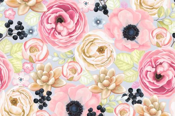 植物牡丹花卉印花矢量图服装纺织面料数码印花花型素材