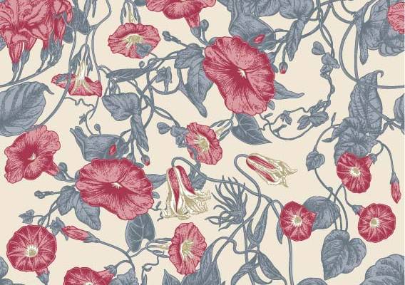 植物喇叭花印花矢量图服装纺织面料数码印花花型素材