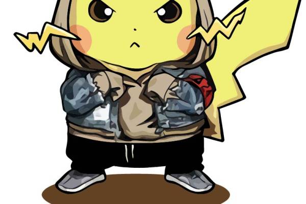 卡通动漫皮卡丘字母印花矢量图服装裁片T恤烫图印花花型素材