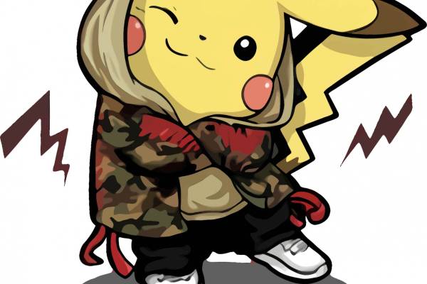 卡通动漫皮卡丘字母印花矢量图服装裁片T恤烫图印花花型素材