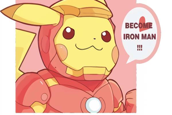 卡通动漫皮卡丘钢铁侠套装字母印花矢量图服装裁片T恤烫图印花花型素材