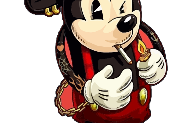 卡通抽烟米老鼠大金链子数码印花矢量图服装裁片T恤烫图印花花型素材