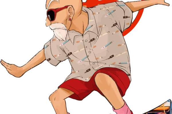 卡通动漫七龙珠龟仙人滑板印花矢量图服装裁片T恤烫图印花花型素材