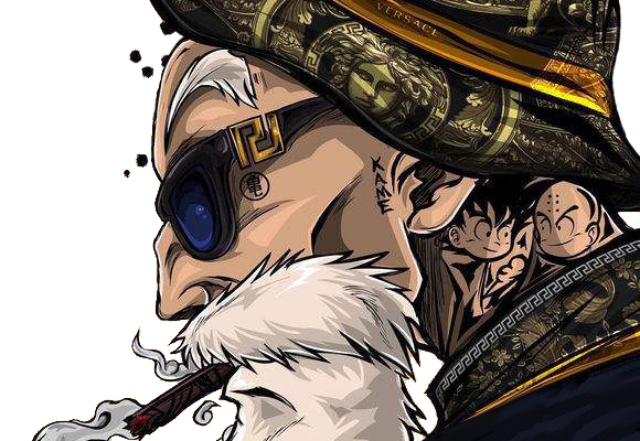 卡通动漫龙珠龟仙人抽烟印花矢量图服装裁片T恤烫图印花花型素材