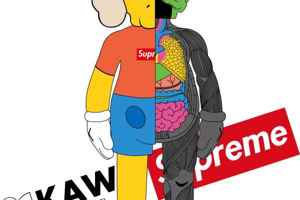 潮牌KAWS图案字母印花矢量图服装裁片T恤烫图印花花型素材