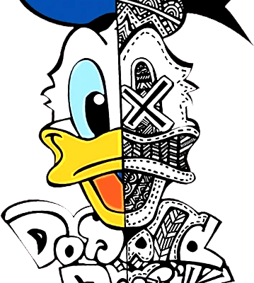 卡通动漫唐老鸭字母潮牌印花矢量图服装裁片T恤烫图印花花型素材