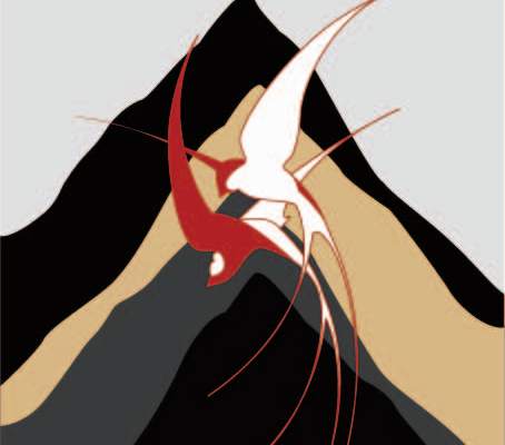 几何山峰飞鸟小燕子印花矢量图服装裁片T恤烫图印花花型素材