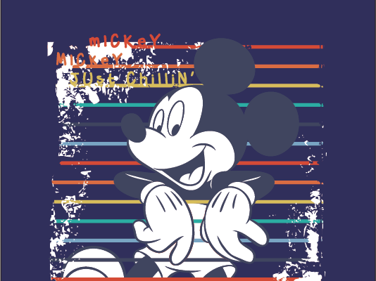 卡通动漫米奇字母线条潮牌印花矢量图服装裁片T恤烫图印花花型素材