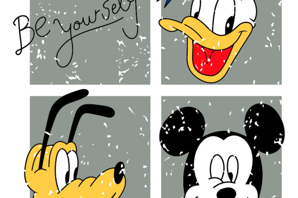 卡通动漫米奇唐老鸭字母潮牌印花矢量图服装裁片T恤烫图印花花型素材