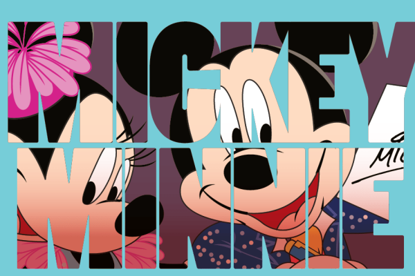 字母米奇米妮拼接印花矢量图服装裁片T恤烫图印花花型素材