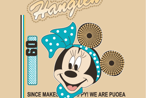 卡通动漫米妮字母印花潮牌矢量图服装裁片T恤烫图印花花型素材