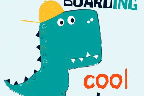 卡通恐龙字母印花矢量图儿童服装裁片T恤烫图印花花型素材