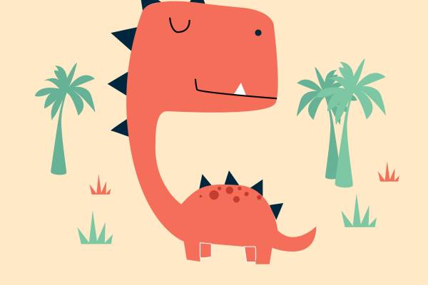 卡通恐龙字母印花矢量图儿童服装裁片T恤烫图印花花型素材