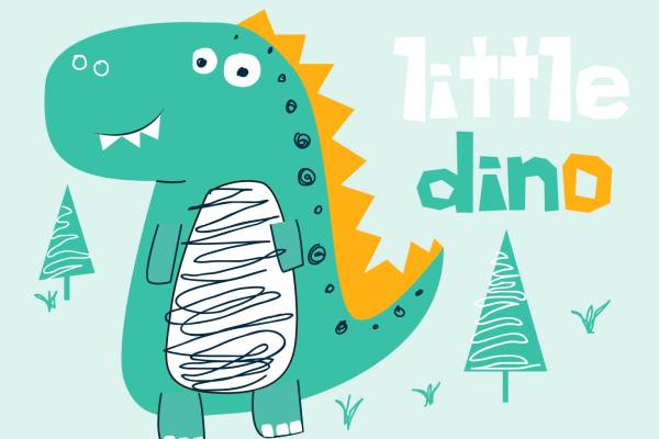 卡通恐龙字母印花矢量图儿童服装裁片T恤烫图印花花型素材